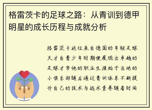 格雷茨卡的足球之路：从青训到德甲明星的成长历程与成就分析